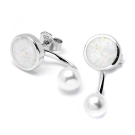 Srebrne Kolczyki z Perłami i Białym Opalem