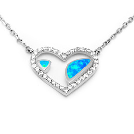 Srebrny Naszyjnik Serce z Niebieskim Opalem