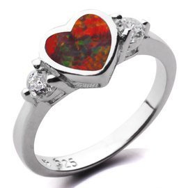 Srebrny Pierścionek Serce z Opalem i Cyrkonią