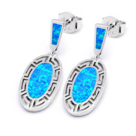 Srebrne Kolczyki Owalne z Niebieskim Opalem