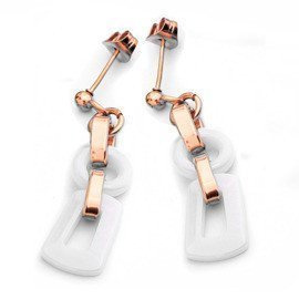 Złote Kolczyki z Białą Ceramiką Stal Szlachetna