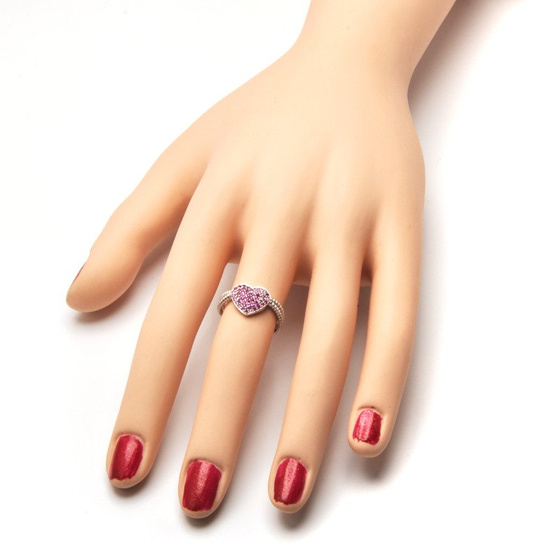 Srebrny Pierścionek Serce Rubinowe Kamienie