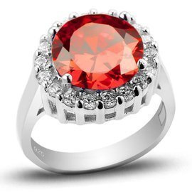 Pierścionek Srebrny Okrągłą Czerwoną Cyrkonią