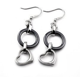 Kolczyki z Sercem ze Stali Szlachetnej i Ceramiki