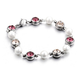 Bransoletka z Perłami i Cyrkoniami Stal Szlachetna