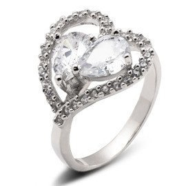 Pierścionek Srebrny Serce z Białymi Cyrkoniami