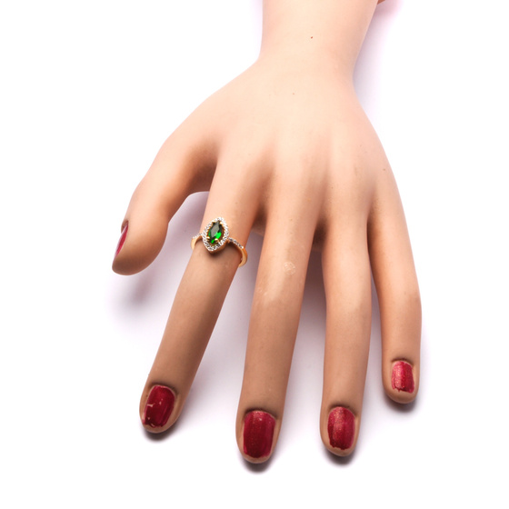 Srebrny Pieścionek Pozłacany Szmaragdowy Kamień