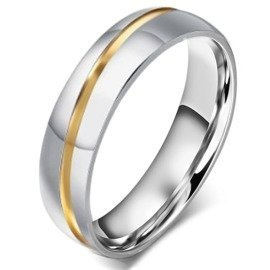 Obrączka ze Stali Szlachetnej ze Złotym Paskiem