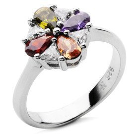 Srebrny Pierścionek z Różnokolorowymi Cyrkoniami