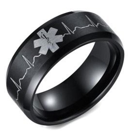 Czarna Obrączka z Stali Chirurgicznej Wykres EKG