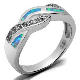 Srebrny Pierścionek z Błękitnym Opalem i Cyrkonie