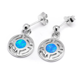 Srebrne Kolczyki Koła z Niebieskim Opalem