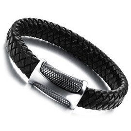Bransoletka Czarna Skóra Naturalna Stal Szlachetna