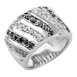 Srebrna Obrączka Czarne i Bezbarwne Cyrkonie