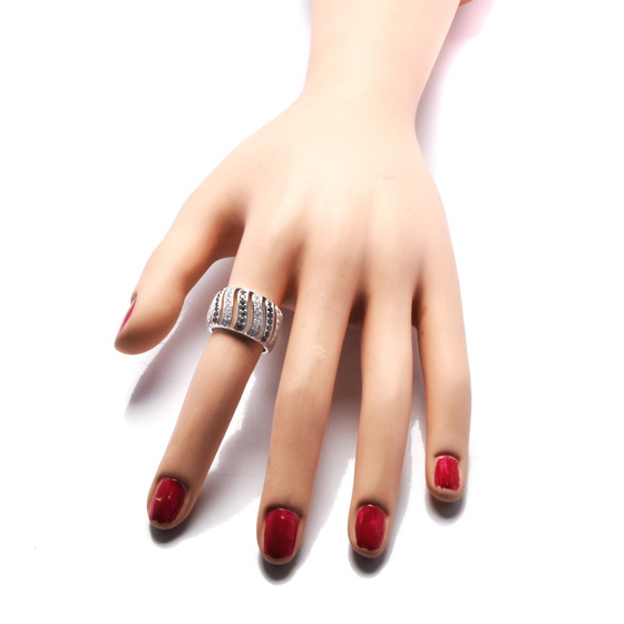 Srebrna Obrączka Czarne i Bezbarwne Cyrkonie