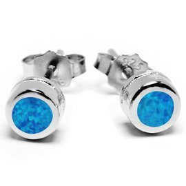 Srebrne Okragłe Kolczyki z Niebieskim Opalem