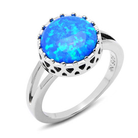 Srebrny Pierścionek z Niebieskim Okrągłym Opalem