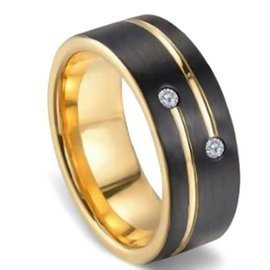 Czarna Obrączka z Wolframu z Cyrkoniami