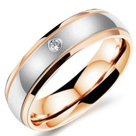 Dwukolorowa Obrączka z Cyrkonią Stal Szlachetna