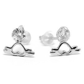 Srebrne Kolczyki Serce Ozdobione Cyrkoniami