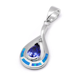 Srebrna Zawieszka z Opalem i Szafirową Cyrkonią