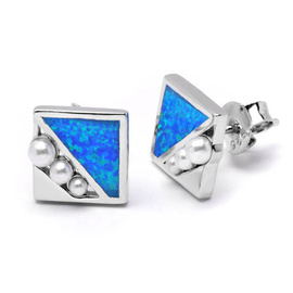 Srebrne Kolczyki z Perłami i Opalem