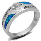 Srebrna Obrączka z Niebieskim Opalem i Cyrkoniami