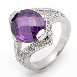 Pierścionek Srebrny Fioletowa Owalna Cyrkonia