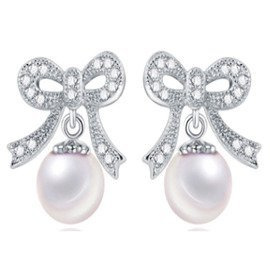 Kolczyki Srebrne z Perłami Kształt Wstążeczek