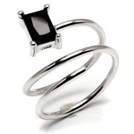 Srebrna Obrączka Spiralka z czarnym Kamieniem