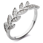 Srerbna Obrączka Liść Wysadzany Cyrkoniami