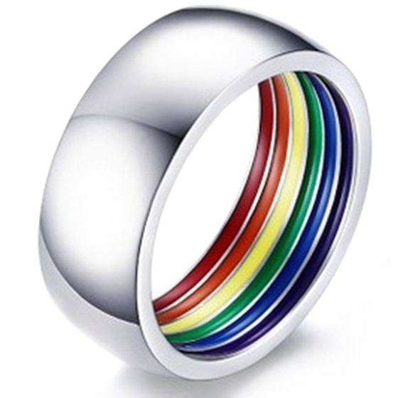 Szeroka Obrączka Tęcza ze Stali Chirurgicznej