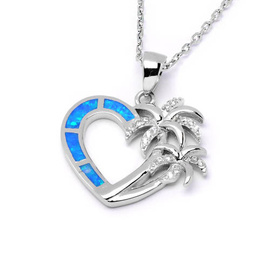 Srebrny Naszyjnik Serce z Niebieskim Opalem