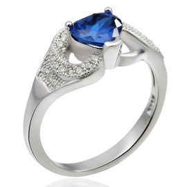 Srebrny Pierścionek Serce z Szafirową Cyrkonią