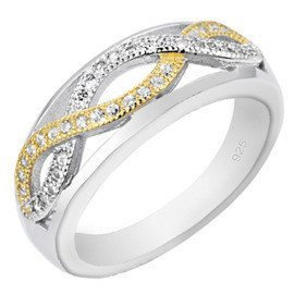 Pierścionek Srebrny Pokryty Złotem z Cyrkoniami