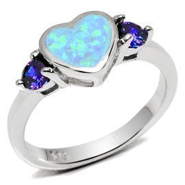 Srebrny Pierścionek Serce z Opalem i Cyrkonią