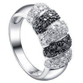 Pierścionek Srebrny z Białymi Czarnymi Cyrkoniami