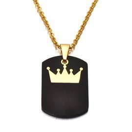 Czarny Naszyjnik ze Złotą Koroną Stal Szlachetna