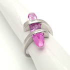 Pierścionek Srebrny Podłużna Różowa Cyrkonia