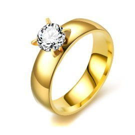 Złota Obrączka z Dużym Kamieniem Stal Szlachetna