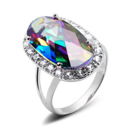 Srebrny Pierścionek z Dużym Kamieniem Multikolor
