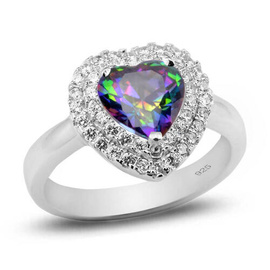 Pierścionek Srebrny Wysadzany Sercem Multikolor