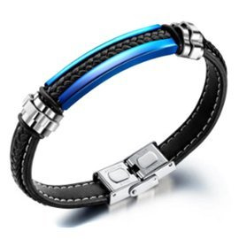 Czarna Bransoletka ze Skóry i Stal Szlachetna