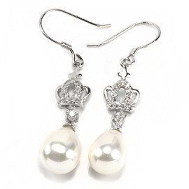 Kolczyki Srebrne Korona z Białymi Perłami