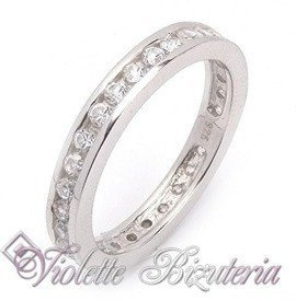 Srebrny pierscionek obrączka białe cyrkonie RS878