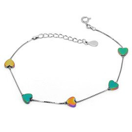 Srebrna Bransoletka z Serduszkami Multikolor