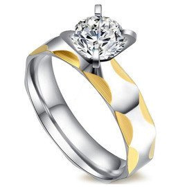 Dwukolorowa Obrączka z Dużą Diamentową Cyrkonią