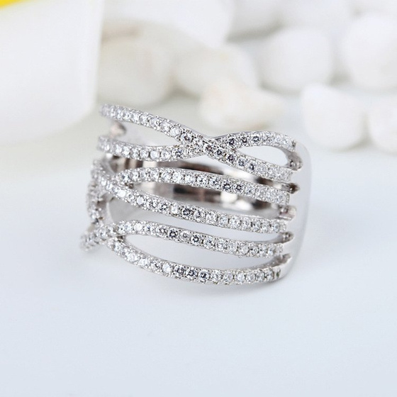 Szeroka Obrączka Srebrna Wysadzana Cyrkoniami