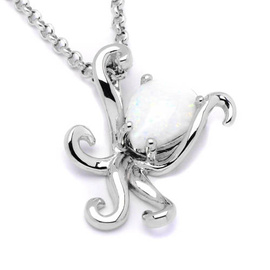 Srebrna Zawieszka Ośmiorniczka z Białym Opalem