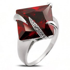 Pierścionek Srebrny Ciemno Czerwona Cyrkonia